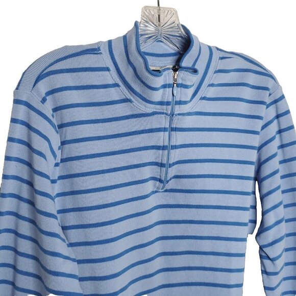LL Bean Womens 1/4 Zip Pullover Shirt 3X Blue Stripe Mock Neck Long Sleeve - Picture 2 of 6